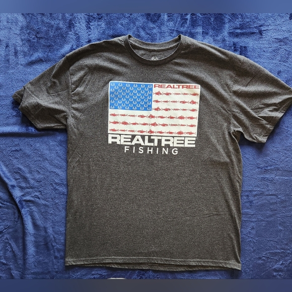 Realtree Fishing Gray Patriotic Men's 2XL Short Sleeve‎ T-shirt - Picture 1 of 5